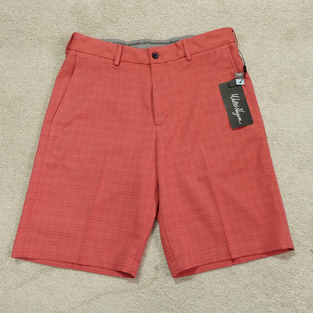 NWT Walter Hagen Mens Perfect 11 Golf Tonal Plaid Shorts Dark Coral Size 32